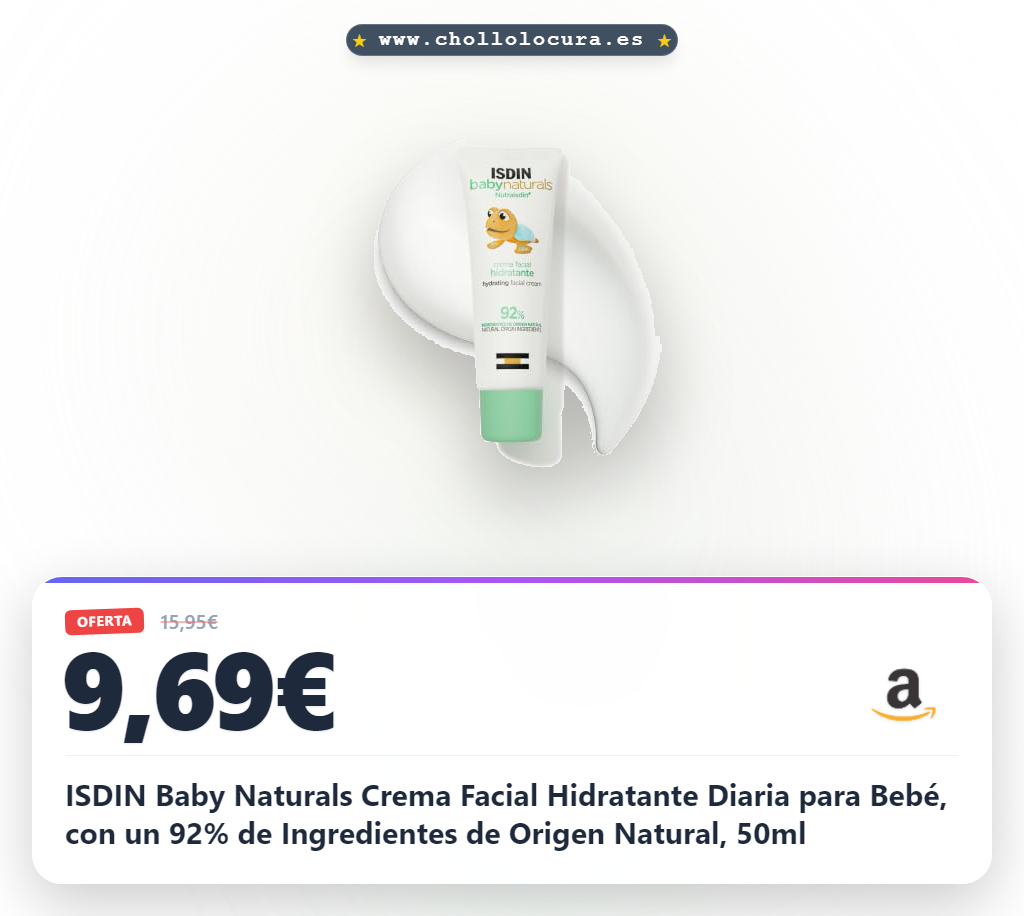 ISDIN Baby Naturals Crema Facial Hidratante Diaria para Bebé, con un 92% de Ingredientes de Origen Natural, 50ml