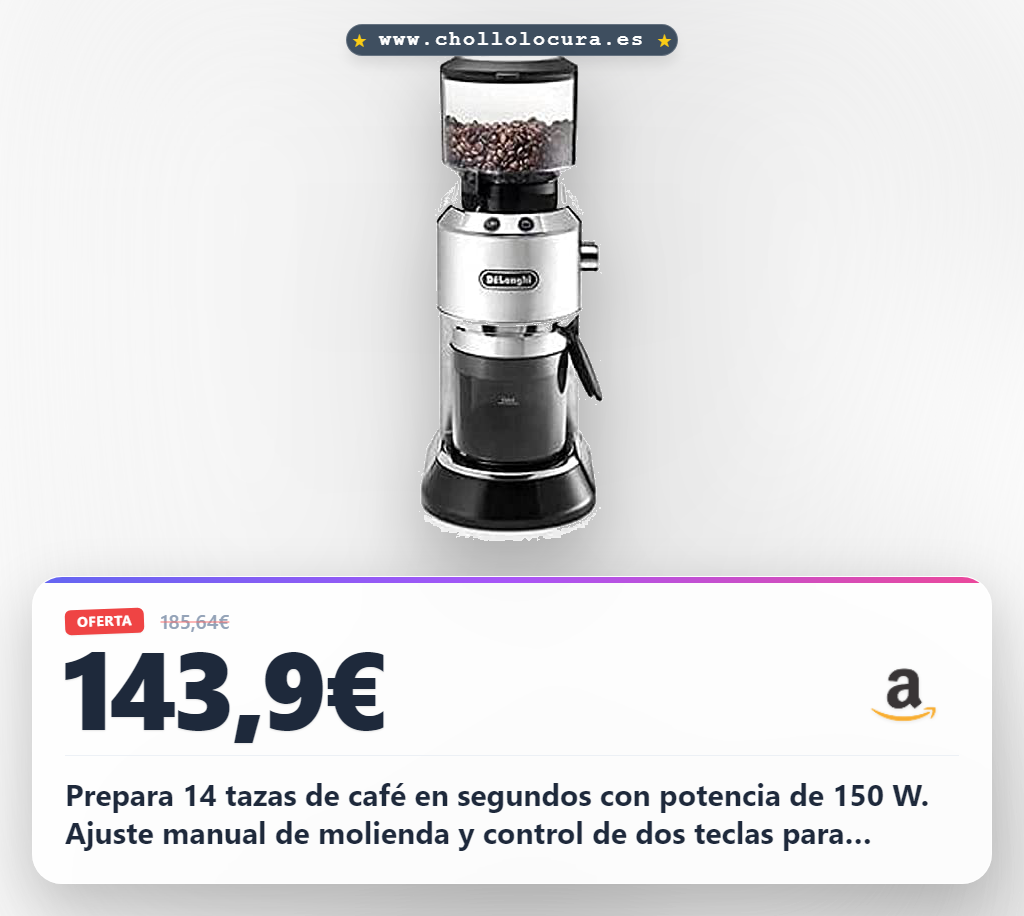 De'Longhi KG 520.M Molinillo de café eléctrico con con manejo manual, 2 teclas de control, 150 W, 14 tazas, plata