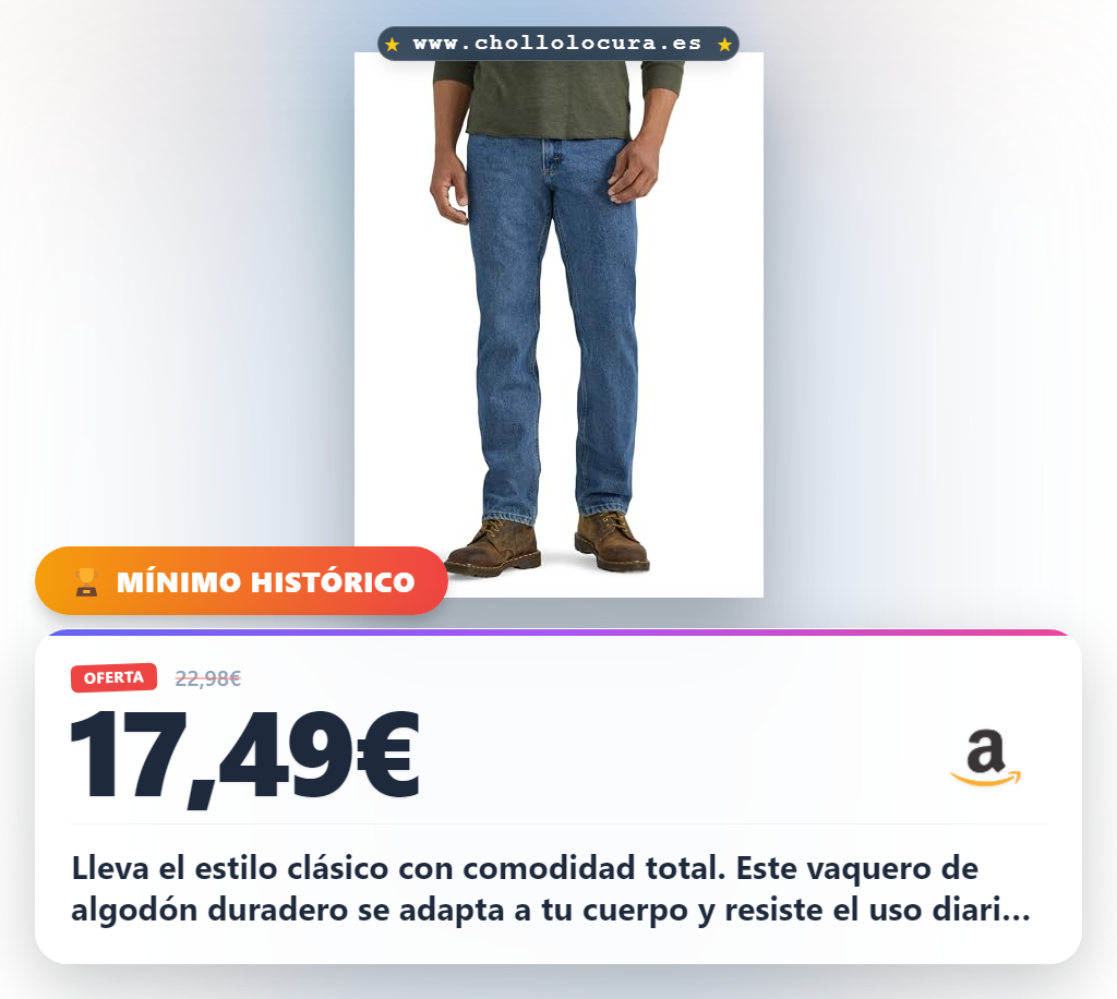 Aprovecha este pantalón vaquero Wrangler Classic de algodón con 5 bolsillos y ajuste regular al mejor precio