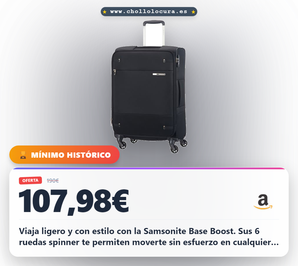 Obtén la maleta Samsonite Base Boost de 66 cm con 4 ruedas y candado TSA a precio de chollo