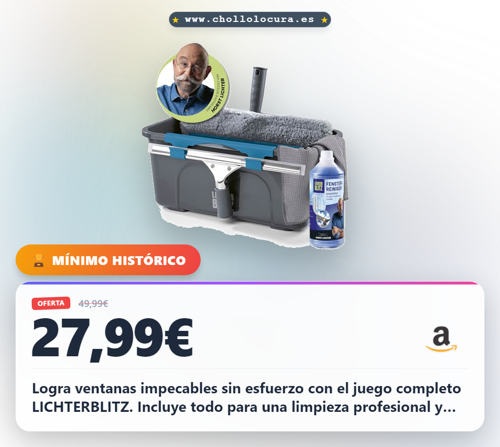 Consigue el juego completo de limpiacristales Lichterblitz con cubo y paño profesional al mejor precio