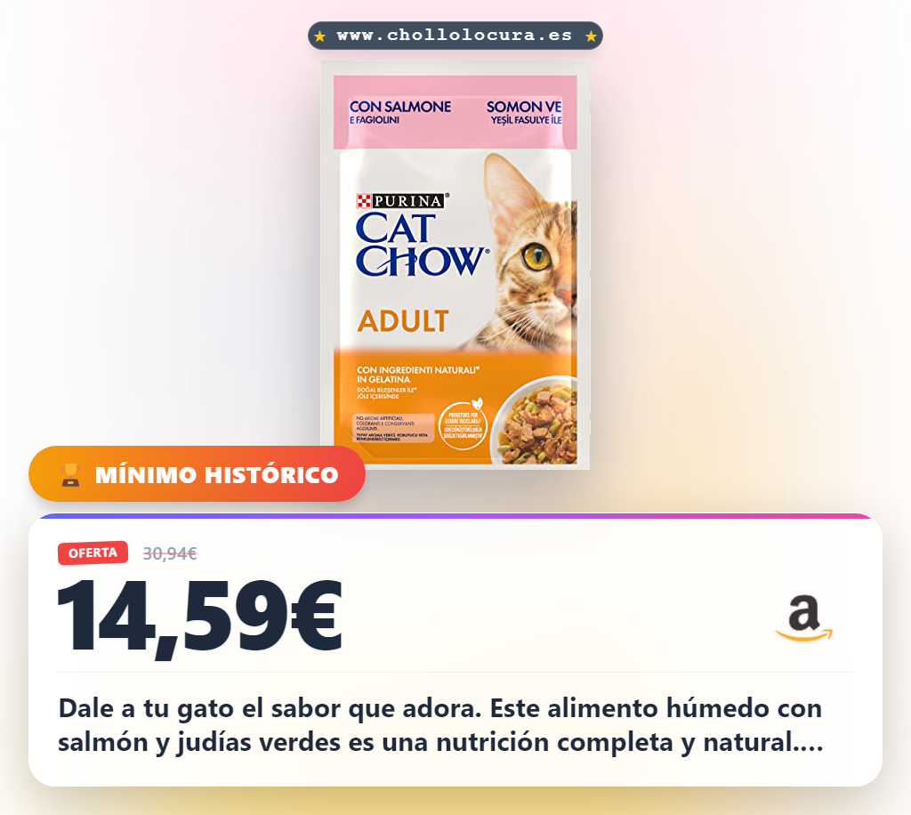Aprovecha Purina Cat Chow comida húmeda para gato adulto con salmón y judías verdes al mejor precio