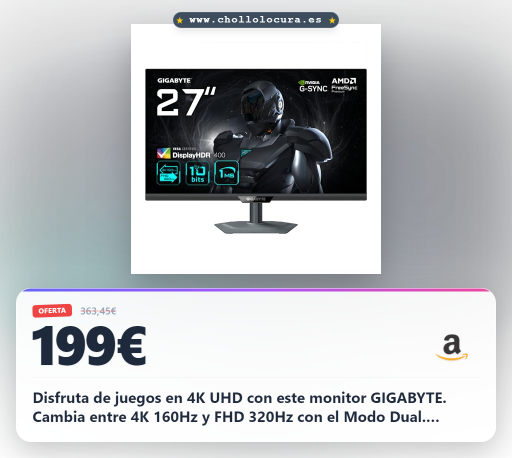 Disfruta juegos y vídeos en 4K UHD con el monitor gaming GIGABYTE de 27 pulgadas en oferta
