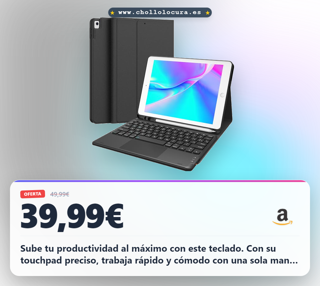 Llévate la funda Earto con teclado para iPad 9ª/8ª/7ª Gen. Obtén precisión touchpad y batería de larga duración a precio de chollo.