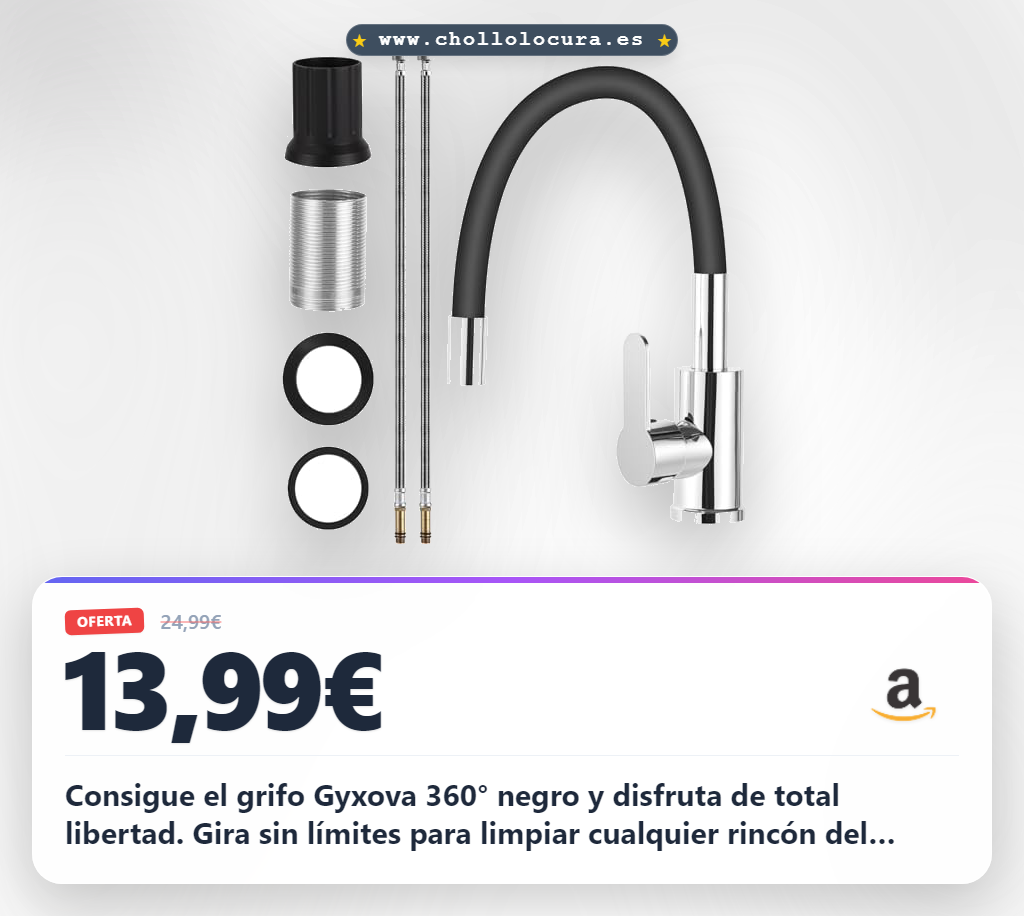 Consigue el grifo de cocina Gyxova flexible 360° negro. Aprovecha este fregadero extraíble con aireador ahorrador al mejor precio