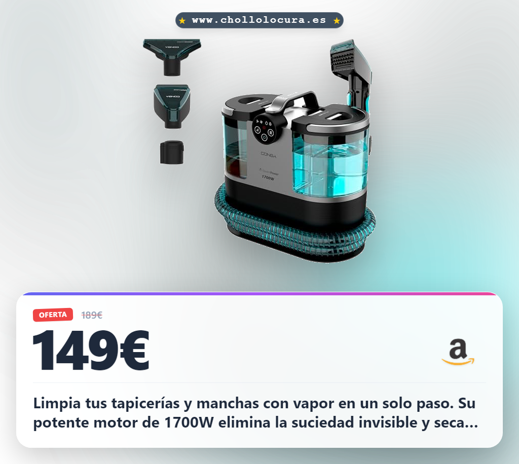 Aprovecha el limpiador de tapicerías Cecotec Conga 7000 con vapor 3 en 1 y 1700W en oferta histórica al mejor precio del año en España