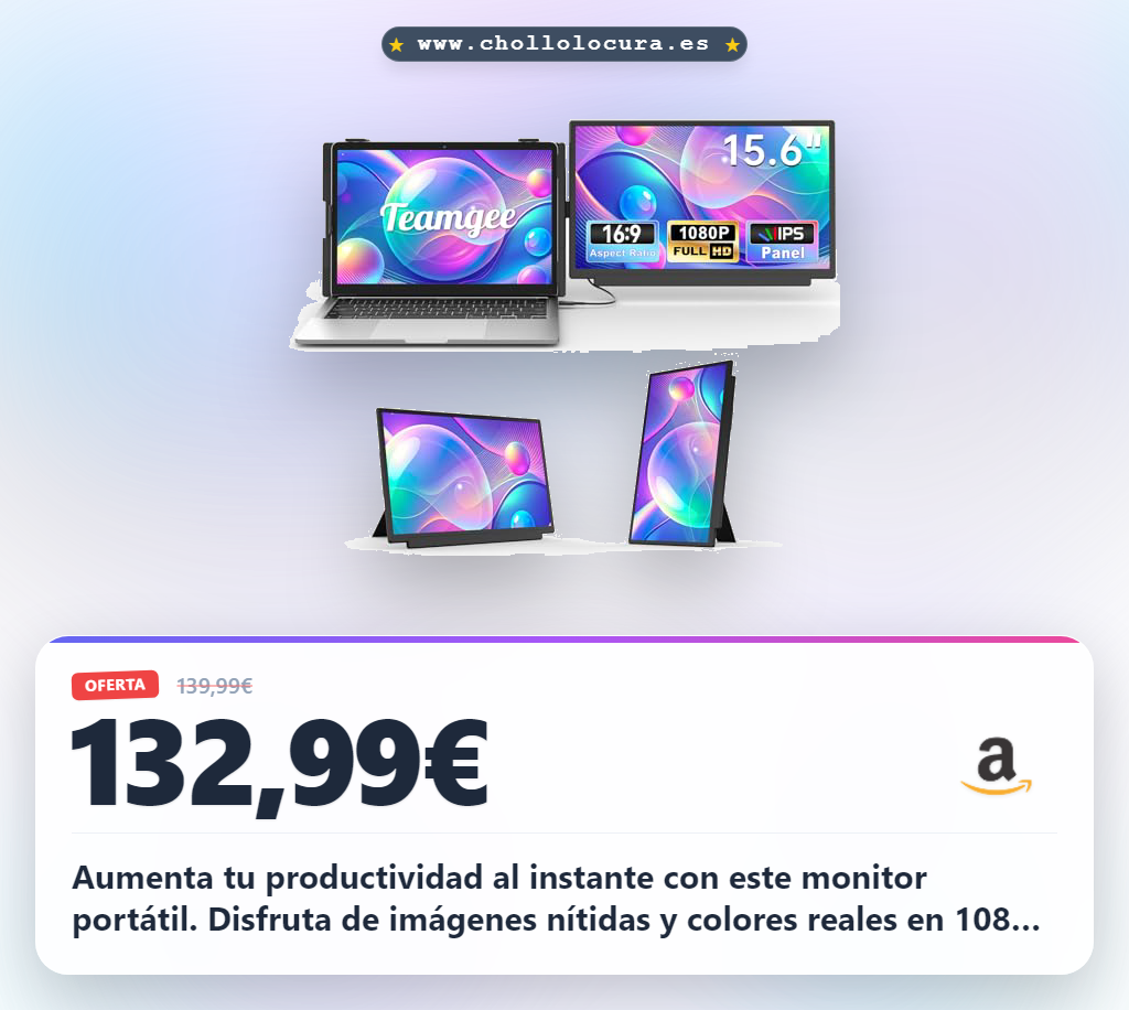 Aumenta tu productividad al instante con este monitor portátil. Disfruta de imágenes nítidas y colores reales en 1080P IPS. Conéctalo fácilmente a cualquier dispositivo y lleva tu trabajo a donde vayas, sin cables ni complicaciones.