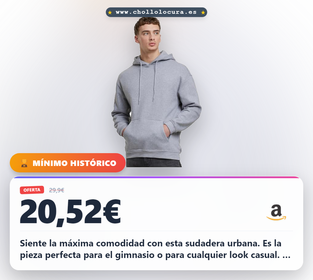 Aprovecha la sudadera urbana XXL gris jaspeada. 80% algodón, 20% poliéster. Cómoda y versátil.