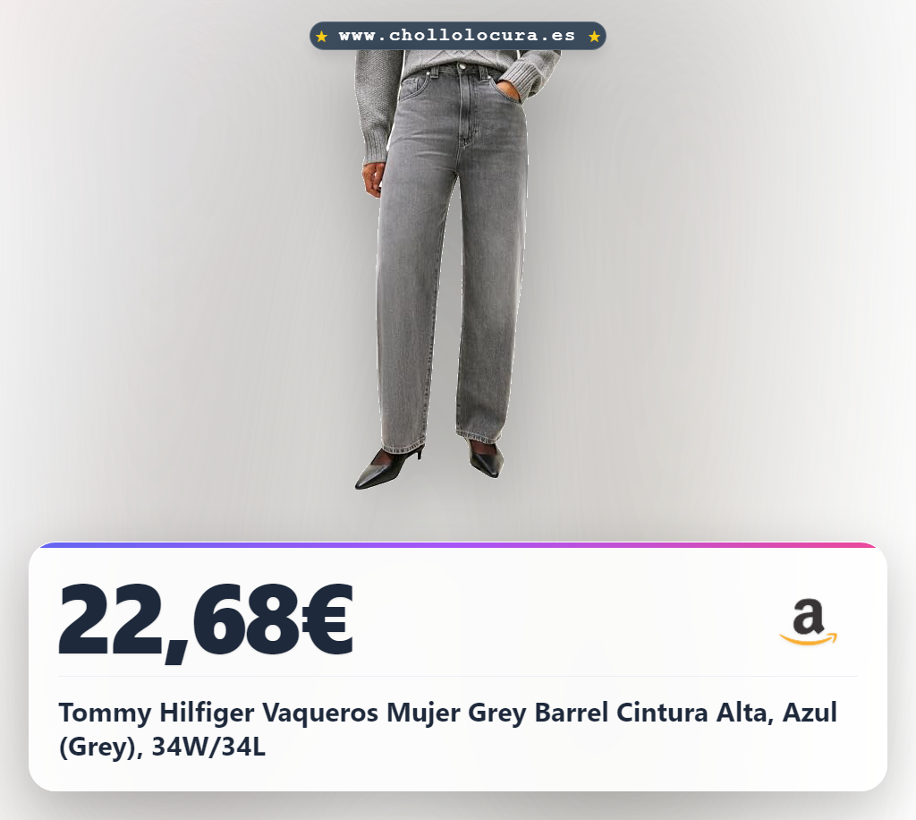 Tommy Hilfiger Vaqueros Mujer Grey Barrel Cintura Alta, Azul (Grey), 34W/34L