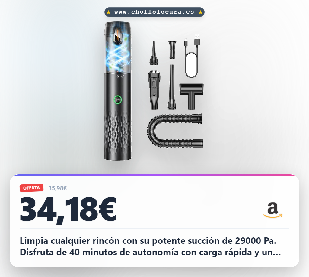 Aprovecha el aspirador de mano 29000Pa sin cables y 4 en 1 para coche en oferta