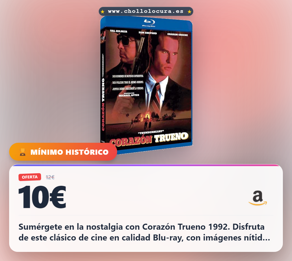 Logra disfrutar del clásico BD25 Corazón Trueno 1992 Thunderheart Blu-ray en oferta histórica de cine.