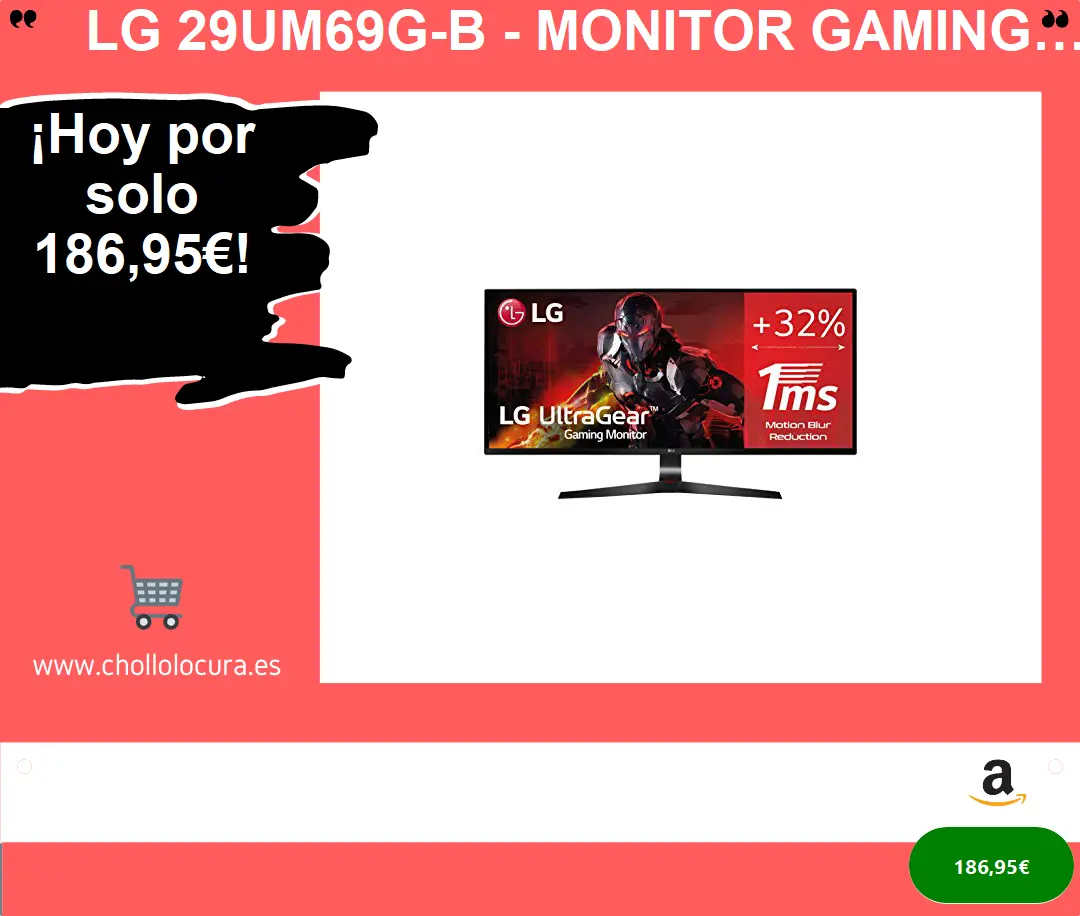 LG 29UM69G-B - Monitor gaming WFHD de 73 cm (IPS, 2560 x 1080 pixeles, 29 pulgadas, UltraWide 21:9, 5ms/1ms con Motion Blur Reduction, AMD FreeSync), color negro