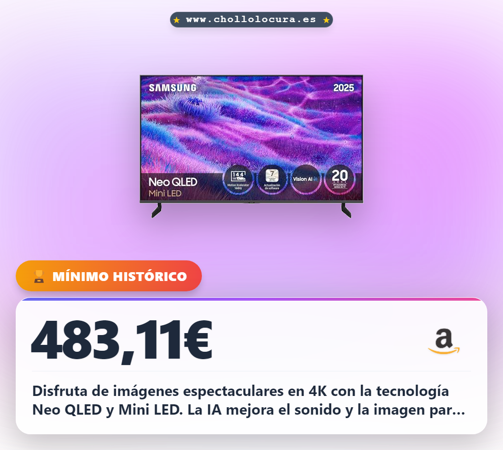 Aprovecha la TV Samsung Neo QLED 50 pulgadas QN80F con Vision AI y Gaming Hub al mejor precio