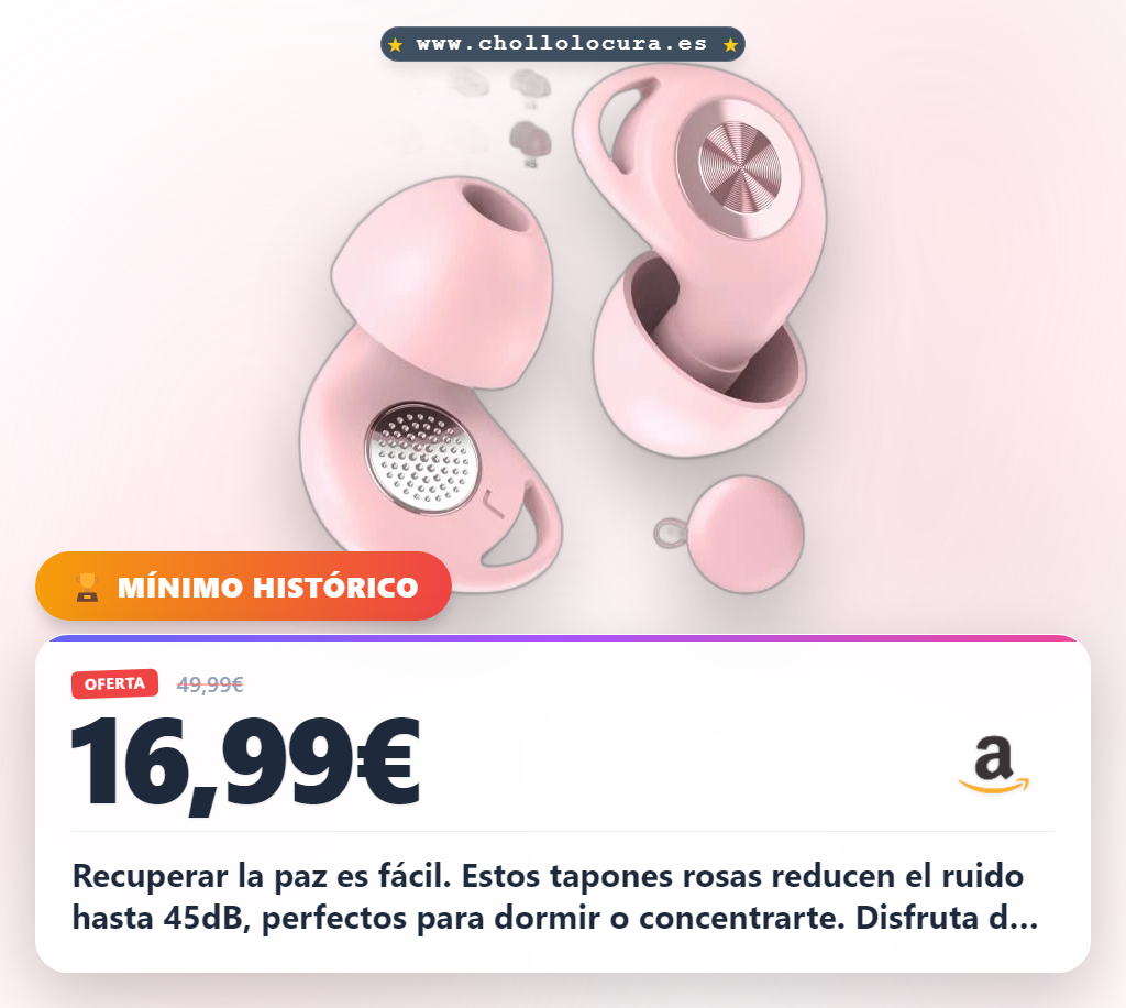 Llévate tapones para dormir rosa con cancelación de ruido de 45dB. Protege tus oídos con 8 puntas reutilizables y estuche al mejor precio.