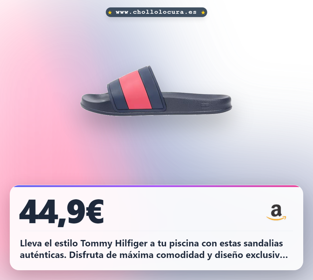 Lleva el estilo Tommy Hilfiger a tu piscina con estas sandalias auténticas. Disfruta de máxima comodidad y diseño exclusivo para un verano inolvidable. Calidad y moda que te acompañan en cada chapuzón.
