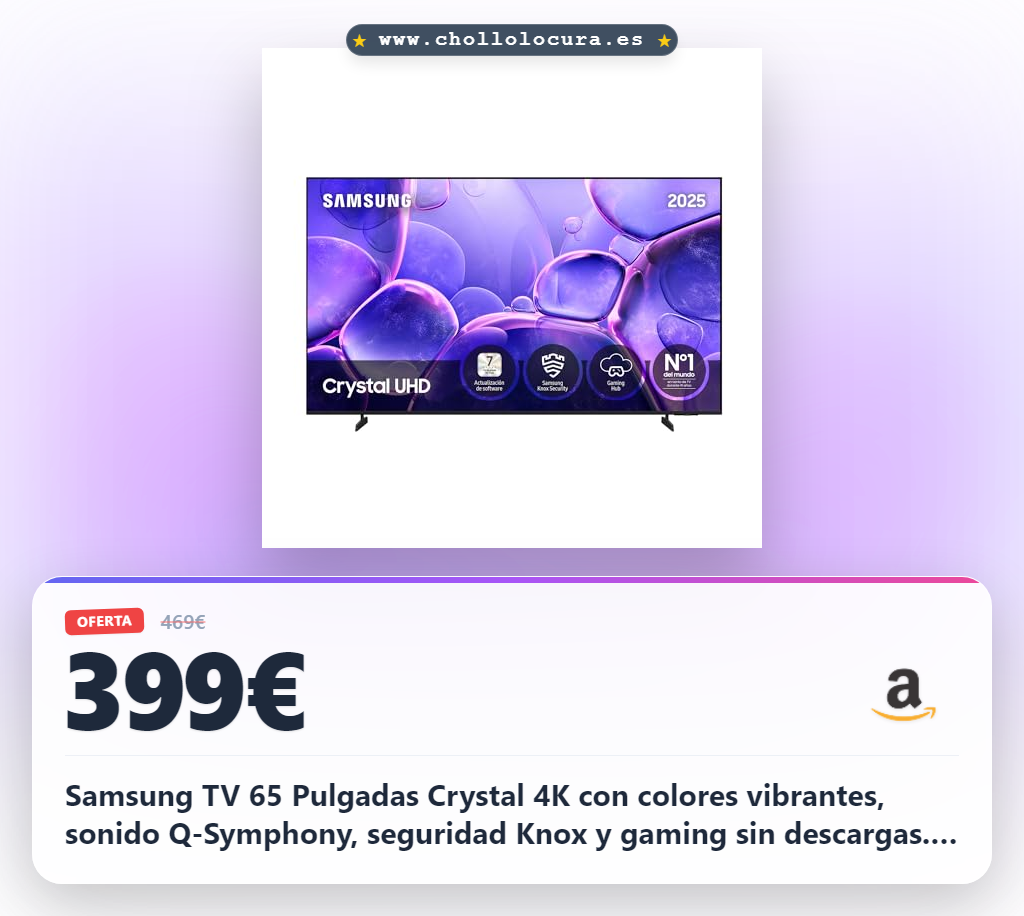 Samsung TV 65 Pulgadas Crystal UHD U8075F 4K Smart TV, Colores increíbles con Crystal Processor 4K, Escucha Todos los Altavoces con Q-Symphony, Datos protegidos Knox Security y Gaming Hub