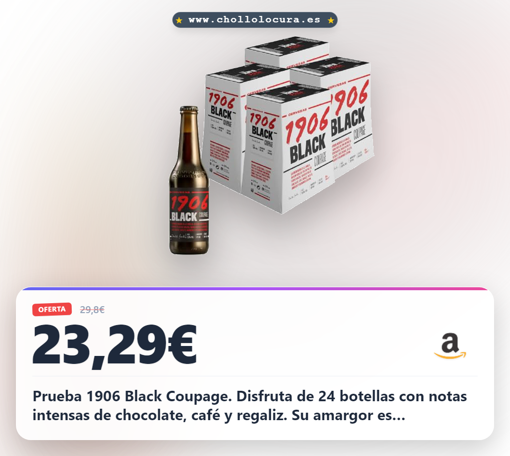 Disfruta de la cerveza 1906 Black Coupage con notas de chocolate y regaliz a precio de chollo en oferta histórica 24 botellas