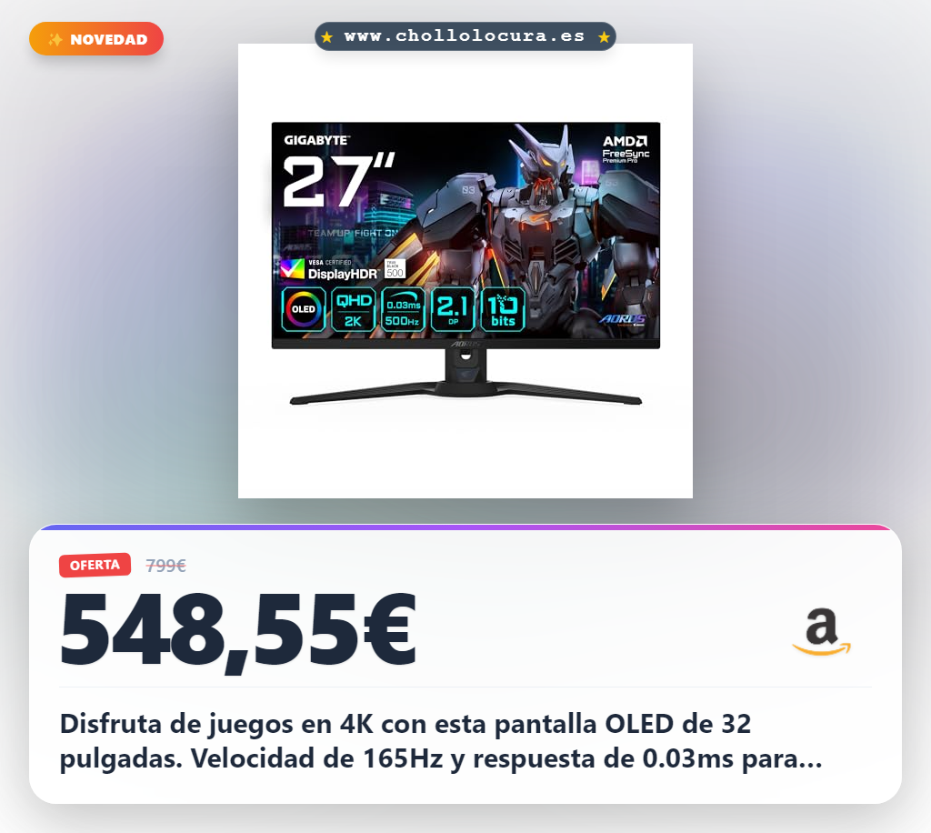 Consigue el monitor OLED GIGABYTE AORUS FO32U 31,5 pulgadas 4K 165Hz con FreeSync Premium Pro
