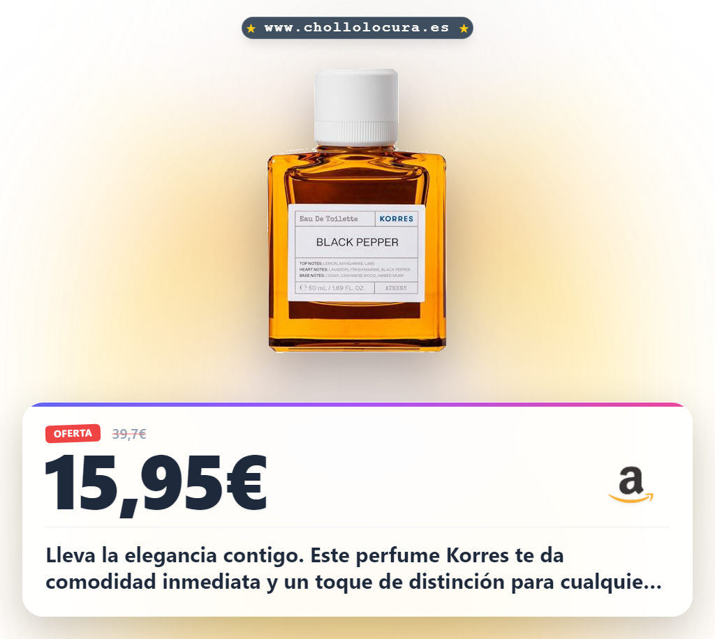 Aprovecha este perfume Korres Black Pepper Edt 50 Ml al mejor precio. Disfruta de elegancia y calidad garantizada en oferta