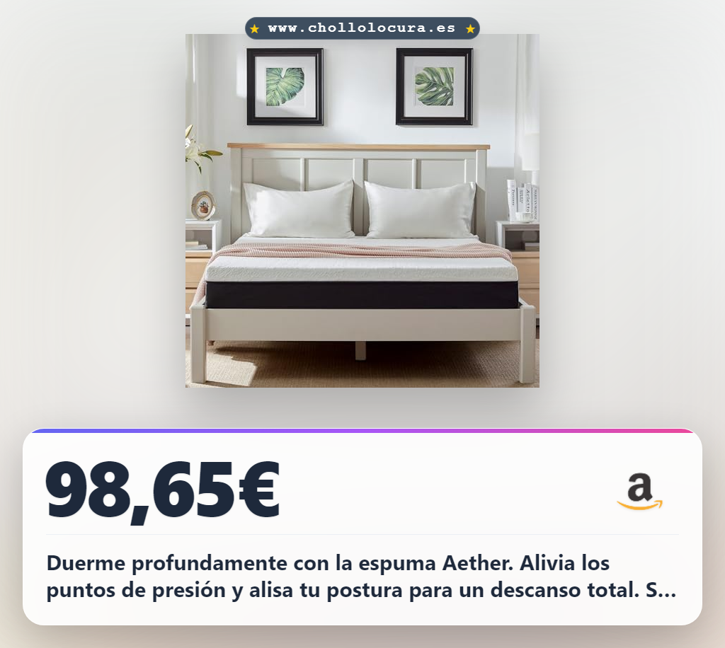 Aprovecha el colchón Espuma Memoria Aether 160x190 con alivio de presión y aislamiento de movimiento al mejor precio