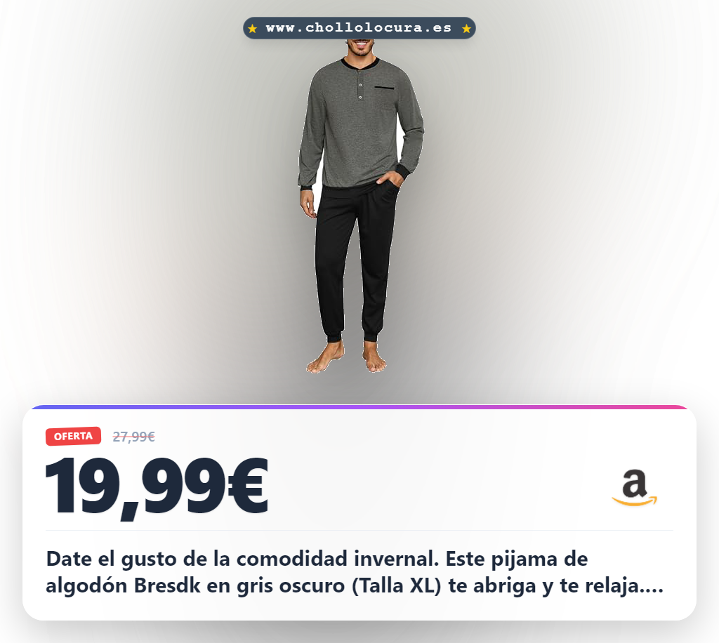 Ahorra el conjunto de Pijama Hombre Invierno Algodón Bresdk: Manga larga y pantalón en oferta histórica