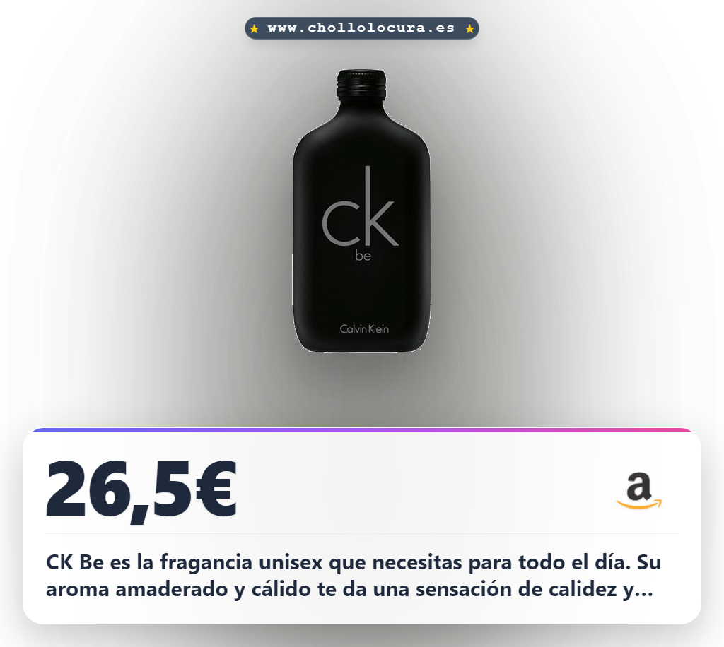 Aprovecha el perfume unisex CK Be amaderado y cálido para disfrutar de un olor intenso y duradero