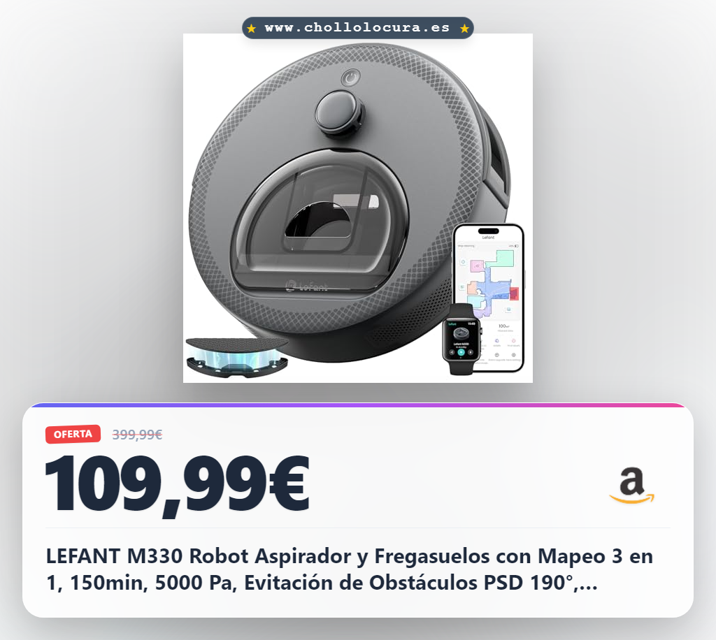 LEFANT M330 Robot Aspirador y Fregasuelos con Mapeo 3 en 1, 150min, 5000 Pa, Evitación de Obstáculos PSD 190°, Navegación dToF, 5G WiFi/Alexa/App/i Watch, Ideal para Pelo de Mascotas y Alfombras, Gris