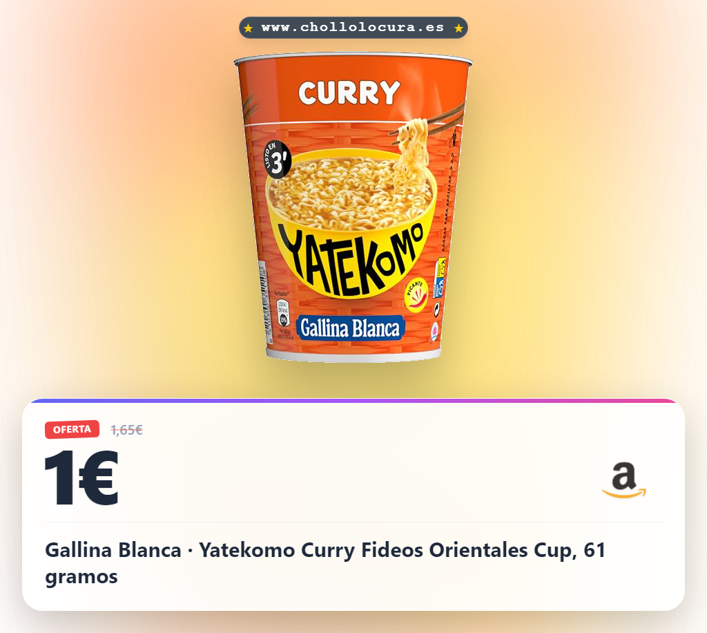 Gallina Blanca · Yatekomo Curry Fideos Orientales Cup, 61 gramos