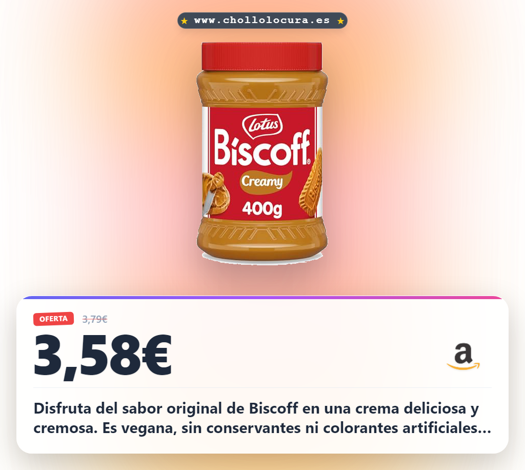Aprovecha la crema Biscoff original vegana sin conservantes y frutos secos al mejor precio