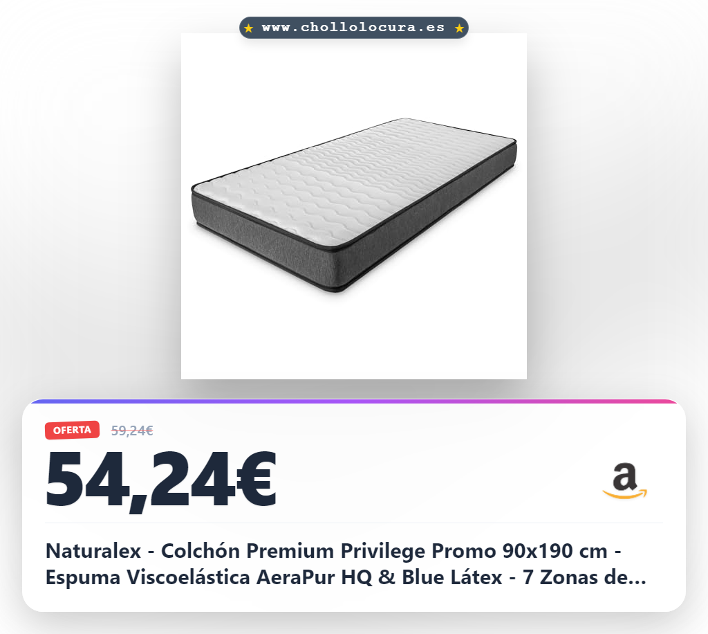 Naturalex - Colchón Premium Privilege Promo 90x190 cm - Espuma Viscoelástica AeraPur HQ & Blue Látex - 7 Zonas de Confort, Soporte Firme, Óptima Ventilación, Anatómico - Certificado Oeko-Tex
