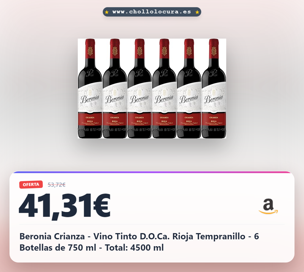 Beronia Crianza - Vino Tinto D.O.Ca. Rioja Tempranillo - 6 Botellas de 750 ml - Total: 4500 ml