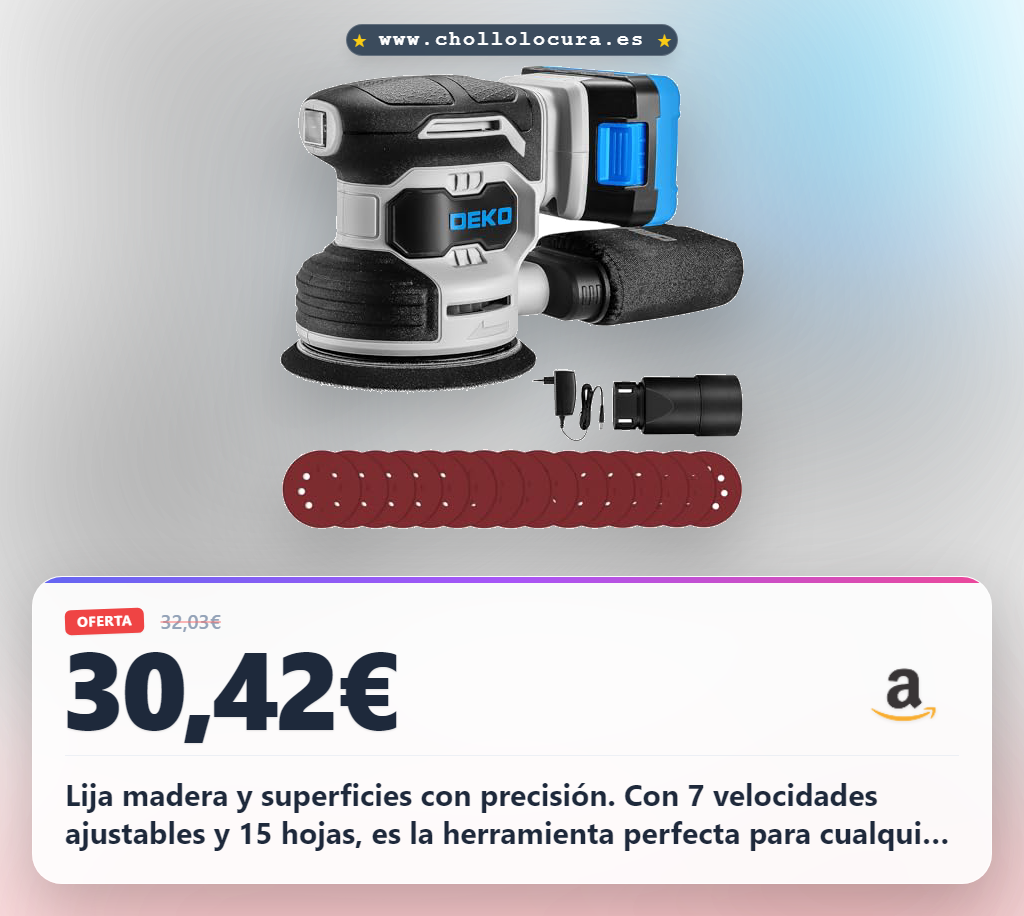 Aprovecha la lijadora DEKOPRO 20V inalámbrica de 13000 RPM con 15 hojas para madera al mejor precio del año