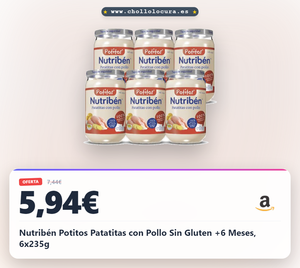 Nutribén Potitos Patatitas con Pollo Sin Gluten +6 Meses, 6x235g