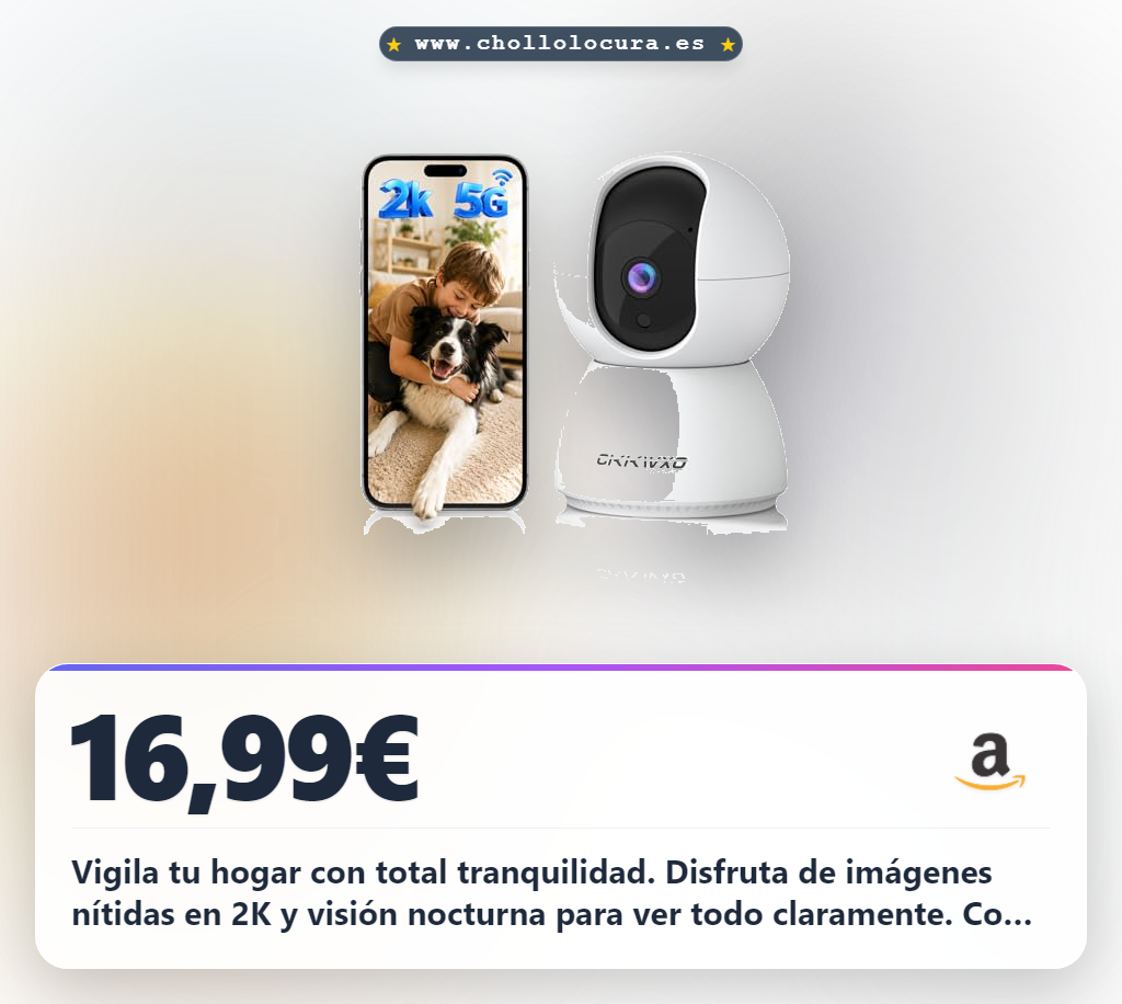 Aprovecha esta cámara de vigilancia WiFi 2K 360° para tu hogar con visión nocturna y alertas al mejor precio