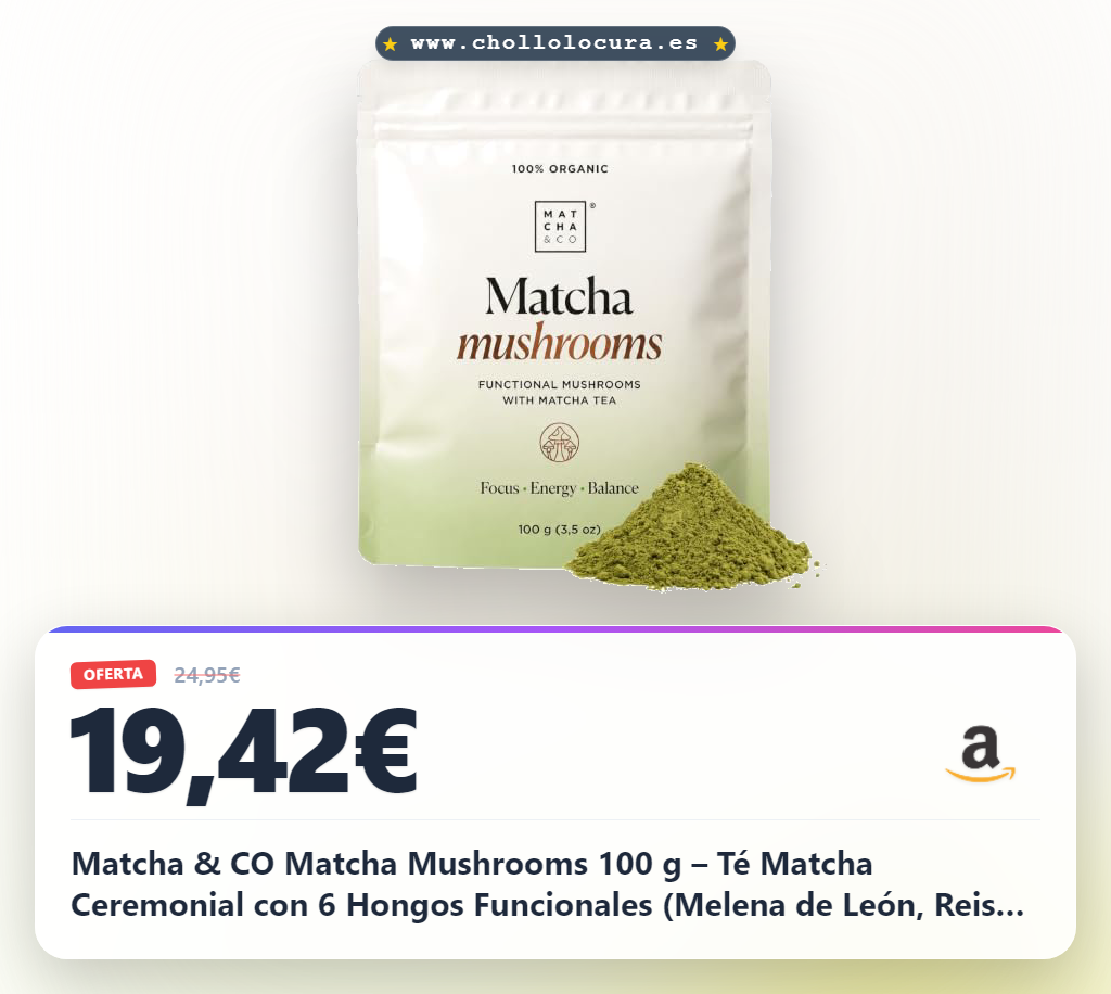 Matcha & CO Matcha Mushrooms 100 g – Té Matcha Ceremonial con 6 Hongos Funcionales (Melena de León, Reishi, Chaga, Cordyceps, Shiitake, Maitake) – Focus Energy Balance – Origen Japonés