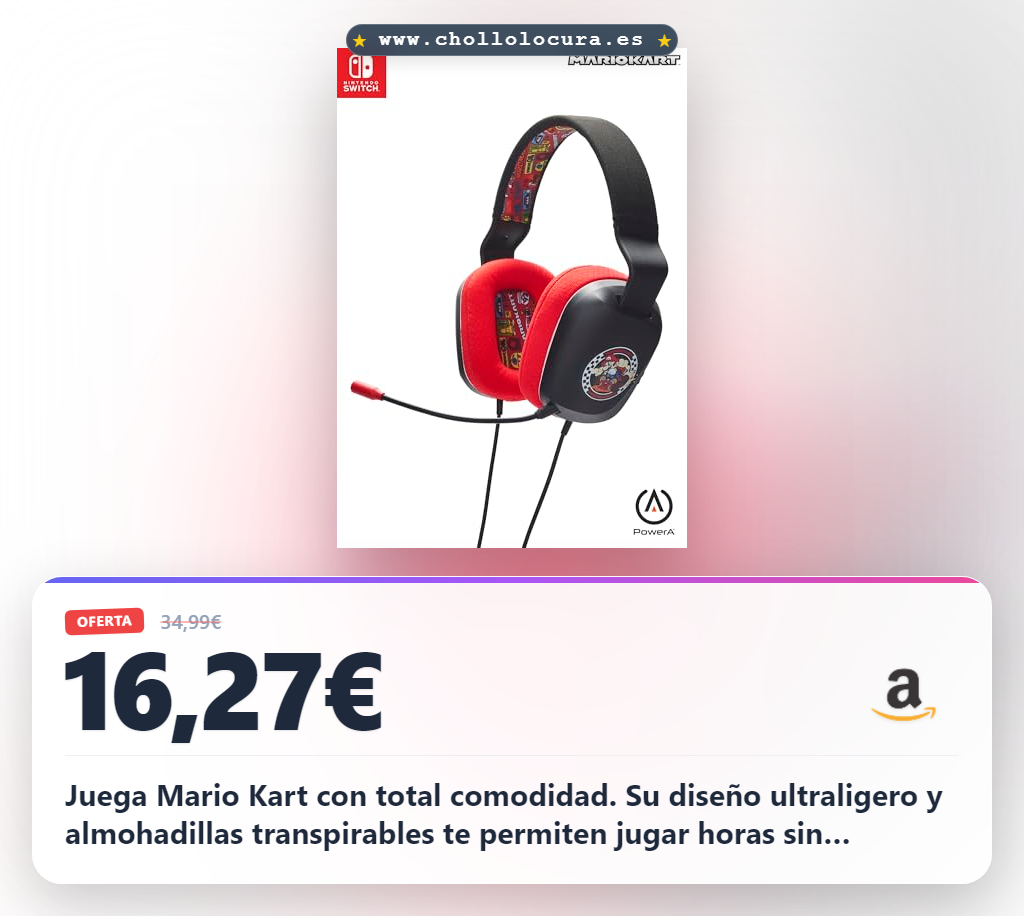 Consigue el headset de audio para Nintendo Switch y Mario Kart Rivals. Cómodo, con micrófono extraíble y licencia oficial.