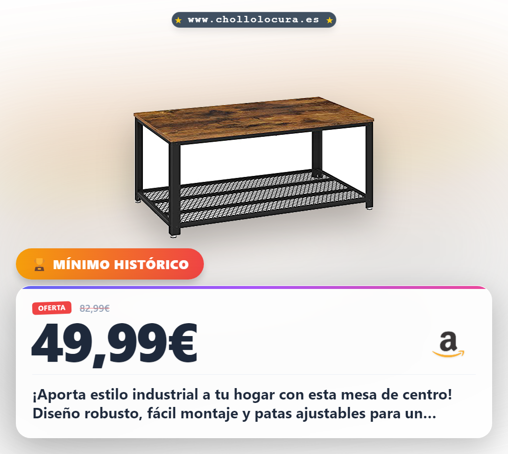 Dale estilo industrial a tu salón con esta mesa robusta. Su diseño único añade carácter a tu hogar. Además, sus patas ajustables garantizan estabilidad total. Montaje sencillo para que disfrutes de tu espacio.
