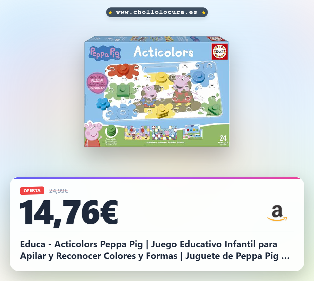 Educa - Acticolors Peppa Pig | Juego Educativo Infantil para Apilar y Reconocer Colores y Formas | Juguete de Peppa Pig a Partir de 2 años (20382)