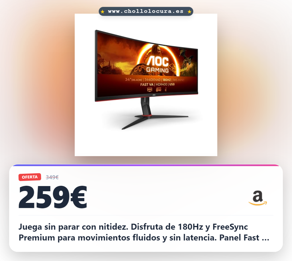 Consigue este monitor gaming 34 pulgadas 3440x1440 con FreeSync Premium y 180Hz en oferta