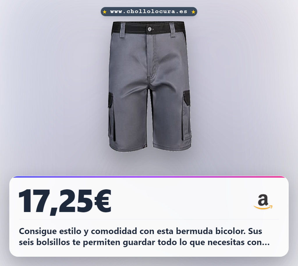 Aprovecha esta Bermuda Bicolor Gris y Negro con seis bolsillos y cremallera en oferta histórica