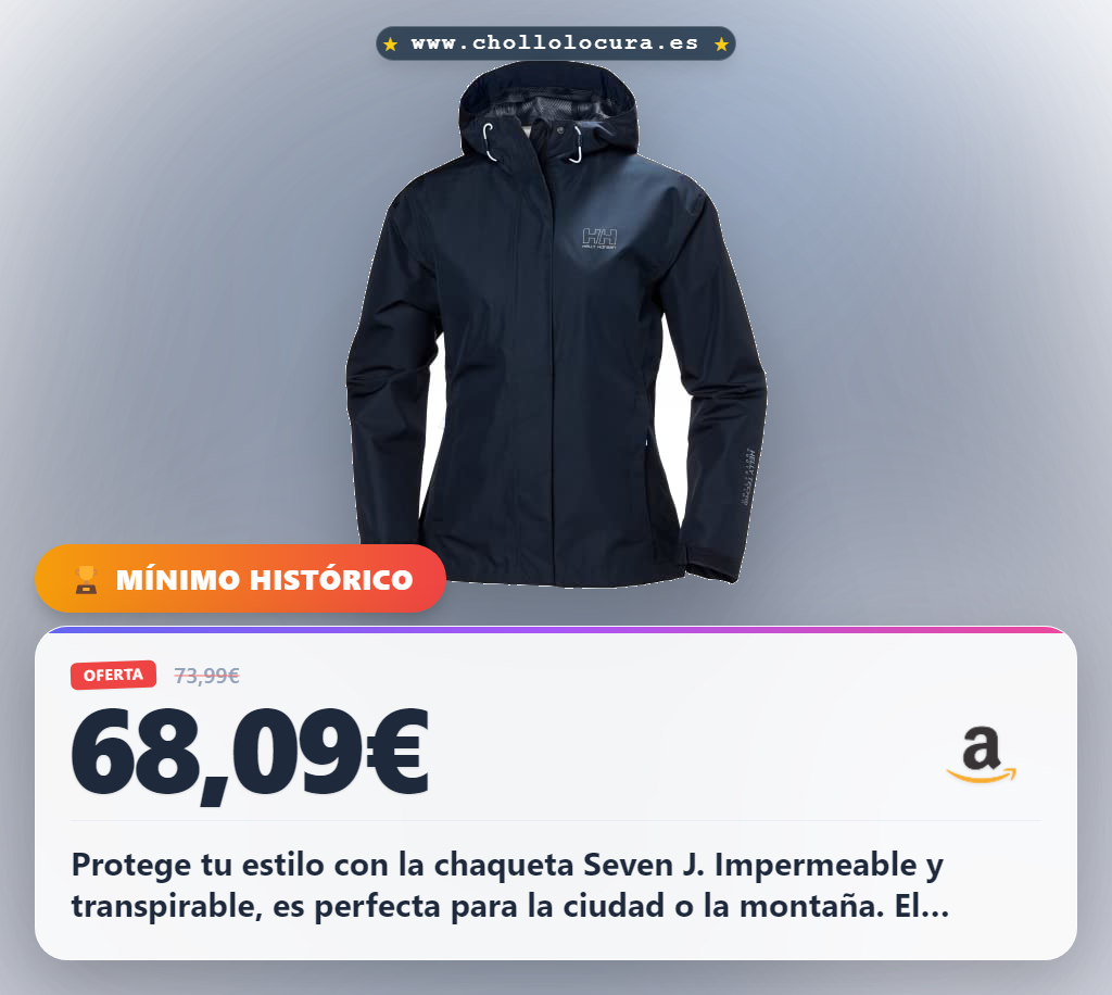Adquiere la chaqueta Helly Hansen Seven J azul marino impermeable con sistema HELLY TECH para senderismo y aventura a precio de chollo