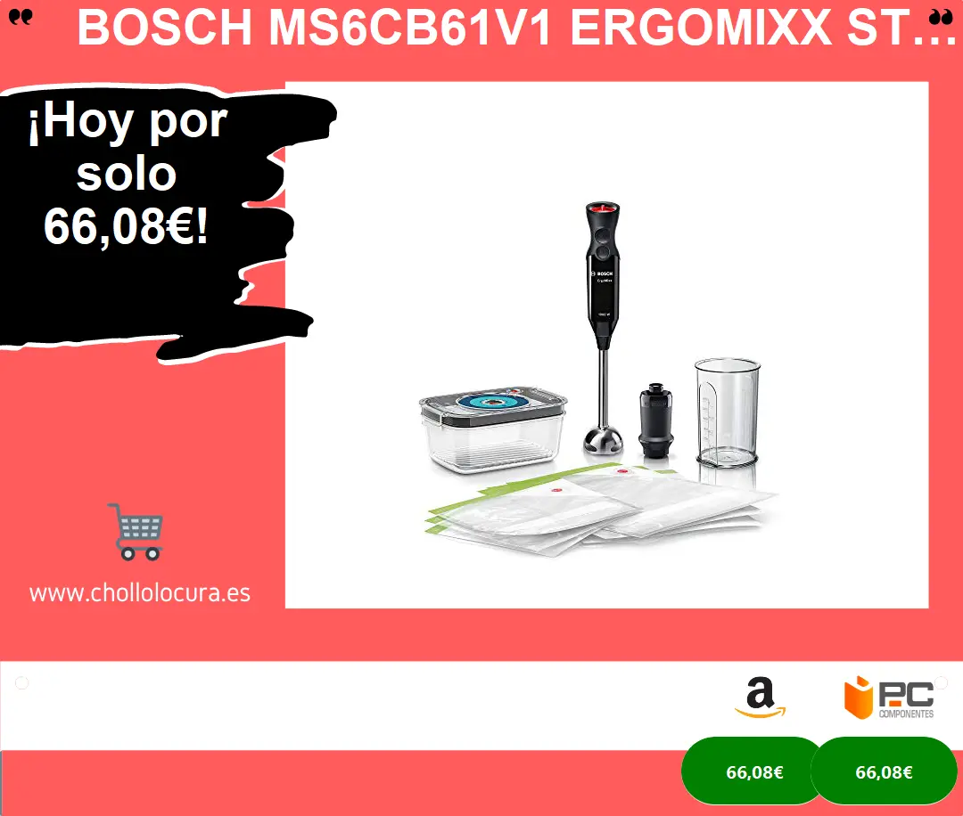 Bosch MS6CB61V1 ErgoMixx Style Batidora de mano, 1000 W, Acero Inoxidable, 12 Velocidades, Negro
