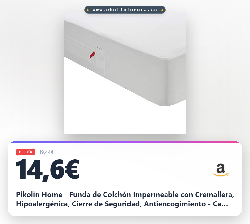 Pikolin Home - Funda de Colchón Impermeable con Cremallera, Hipoalergénica, Cierre de Seguridad, Antiencogimiento - Cama de 80 (80 x 190/200 cm)