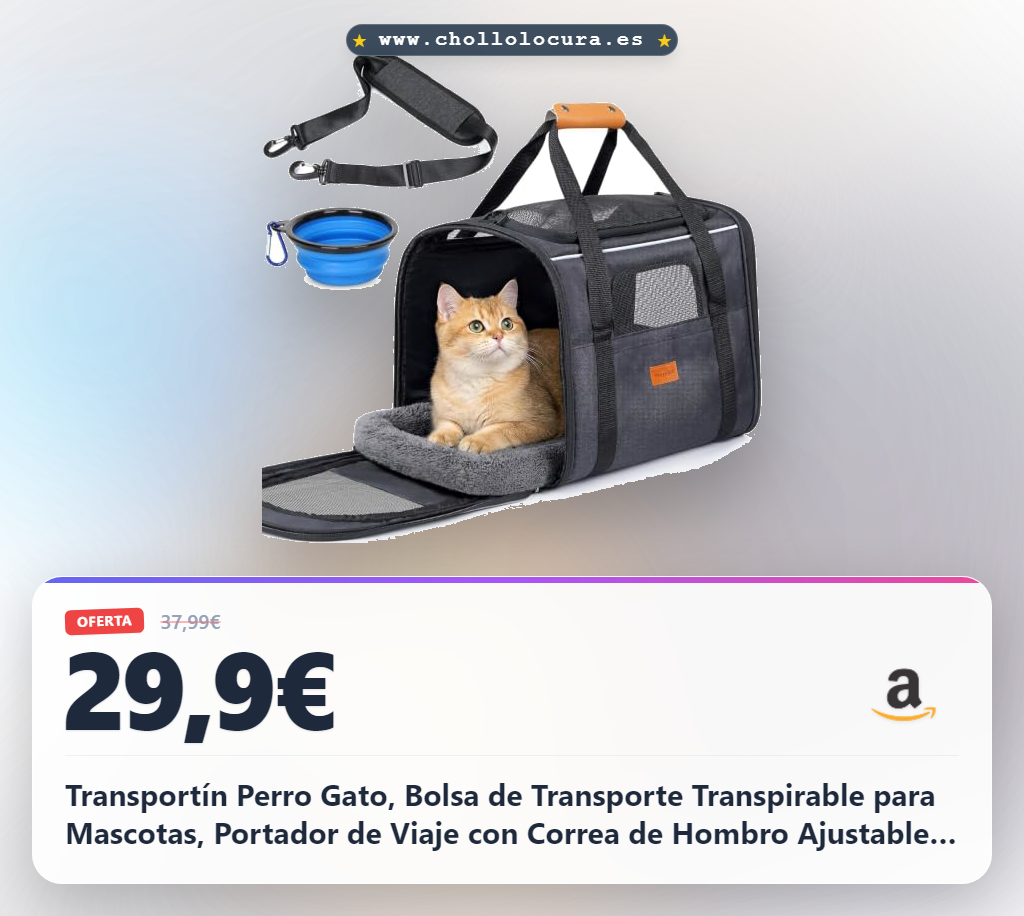 Transportín Perro Gato, Bolsa de Transporte Transpirable para Mascotas, Portador de Viaje con Correa de Hombro Ajustable, Transporte de Gato con Colchón Suave + Tazón Plegable 45,7L x 31,8W x 35,6H cm