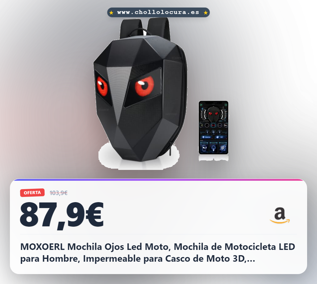 MOXOERL Mochila Ojos Led Moto, Mochila de Motocicleta LED para Hombre, Impermeable para Casco de Moto 3D, Texto/Imagen/GIF Animado, Negro
