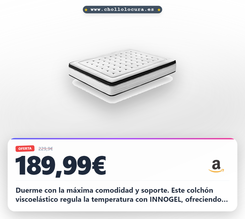 Aprovecha este colchón viscoelástico INNOGEL con soporte lumbar y reversibilidad termo-regulador al mejor precio