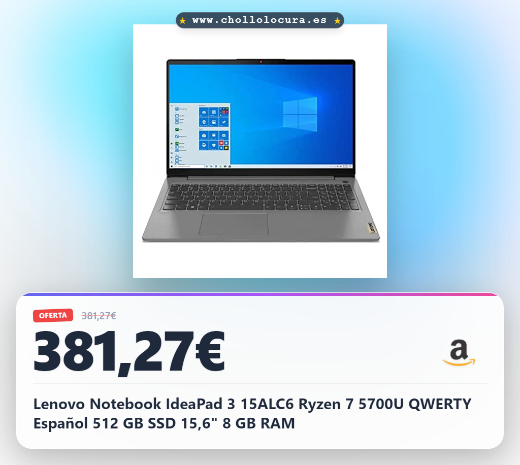 Lenovo Notebook IdeaPad 3 15ALC6 Ryzen 7 5700U QWERTY Español 512 GB SSD 15,6" 8 GB RAM