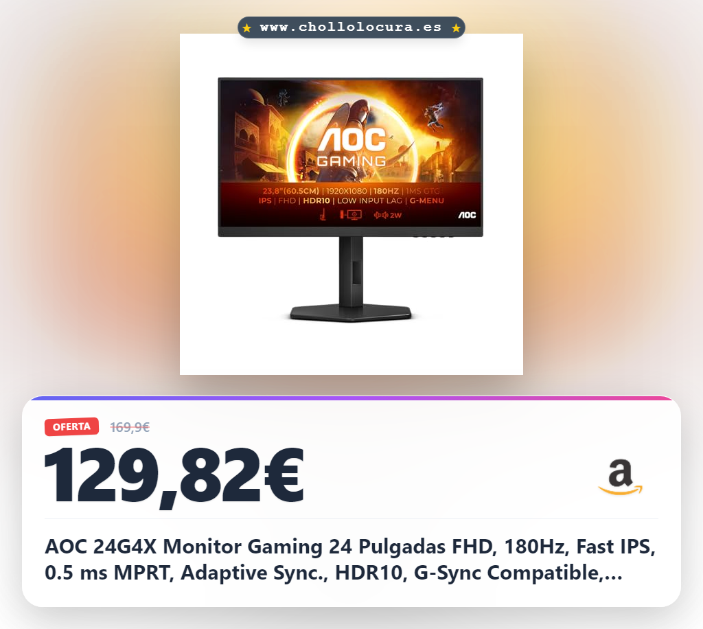 ¡Monitor gaming AOC 24G4X: 180Hz, 1ms, altavoces, ajustable, VESA 100x100!
