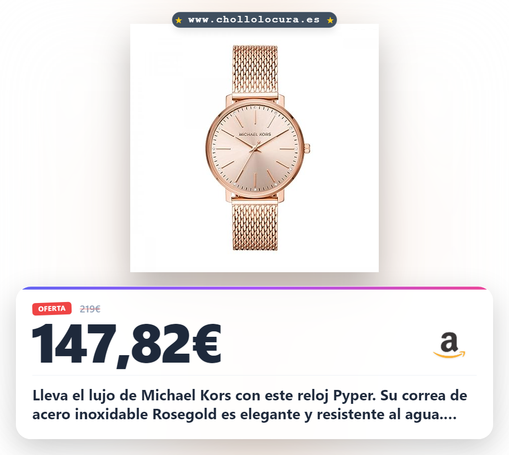 Consigue el reloj Michael Kors Pyper con correa de acero inoxidable Rosegold y cristal mineral en oferta