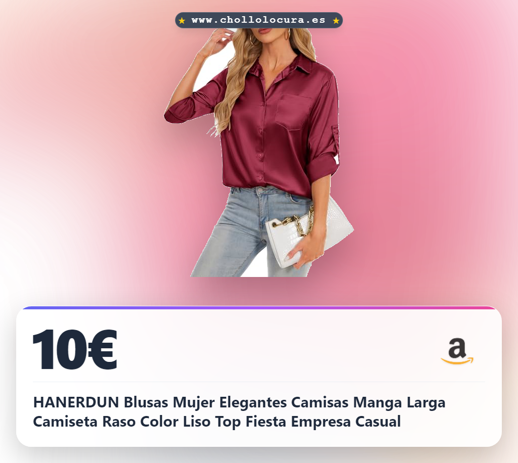 HANERDUN Blusas Mujer Elegantes Camisas Manga Larga Camiseta Raso Color Liso Top Fiesta Empresa Casual